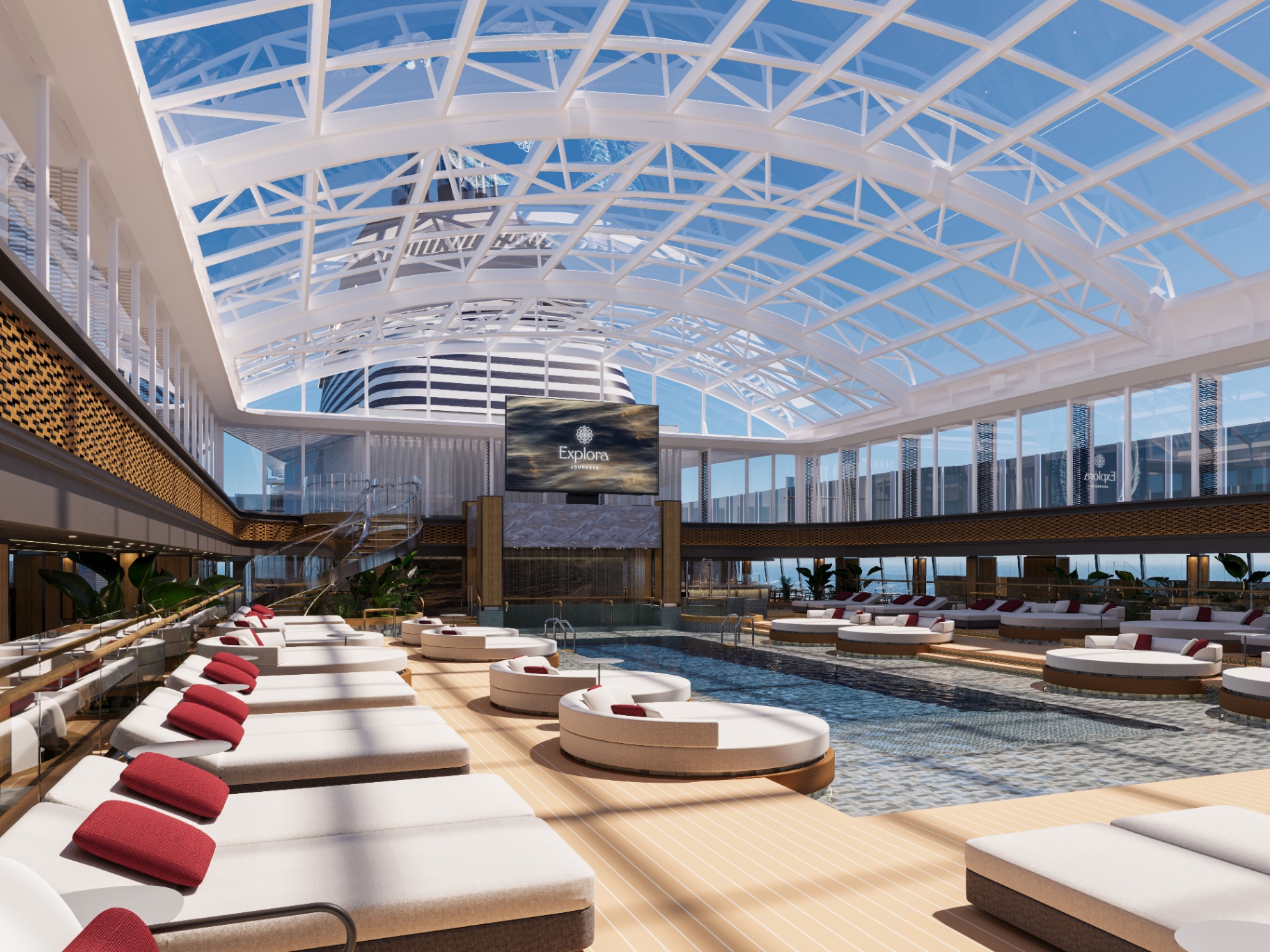 Luxury cruise suite interior with panoramic ocean views